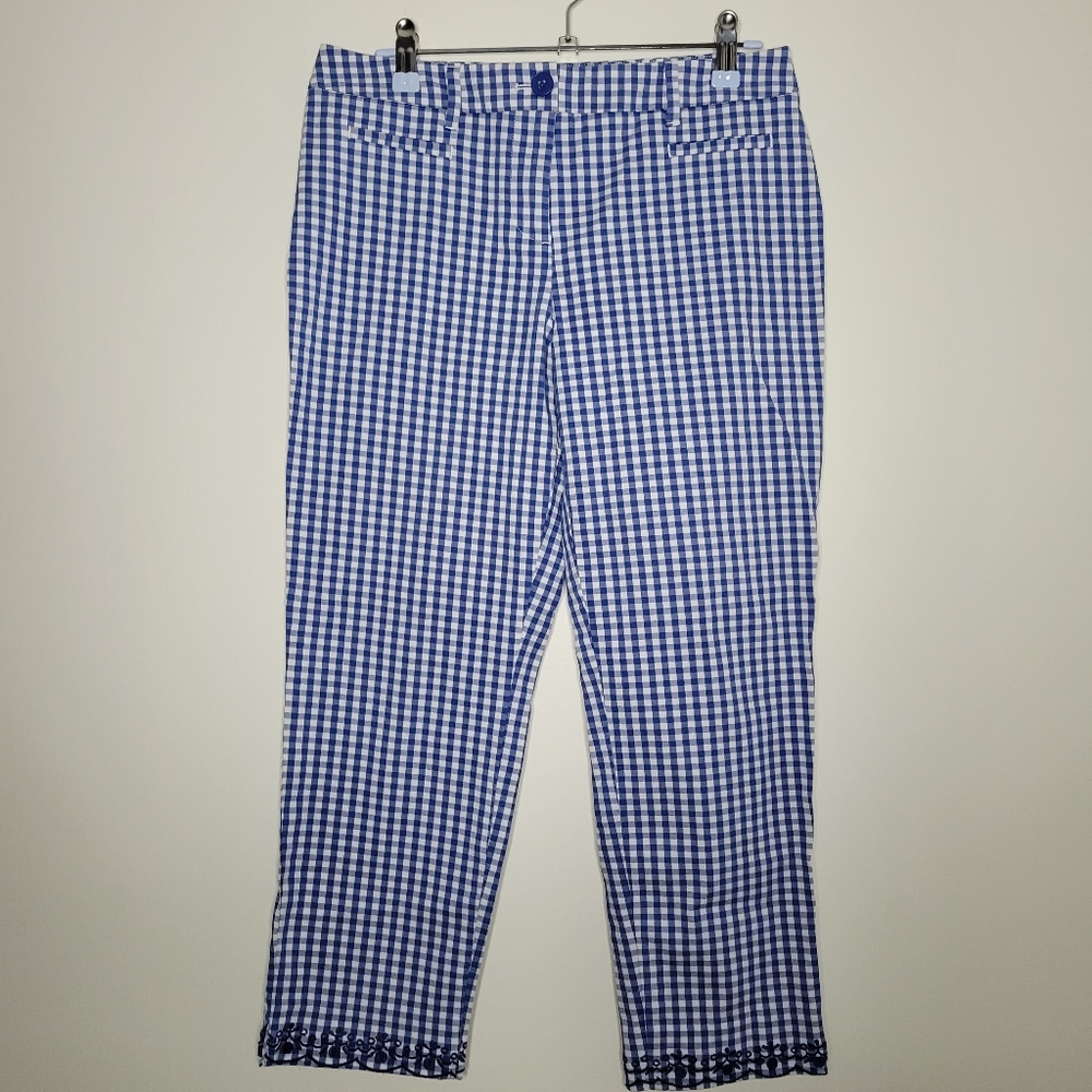 Talbots Petites Blue Checkerboard Embroidered Slacks Pants Size 4p
